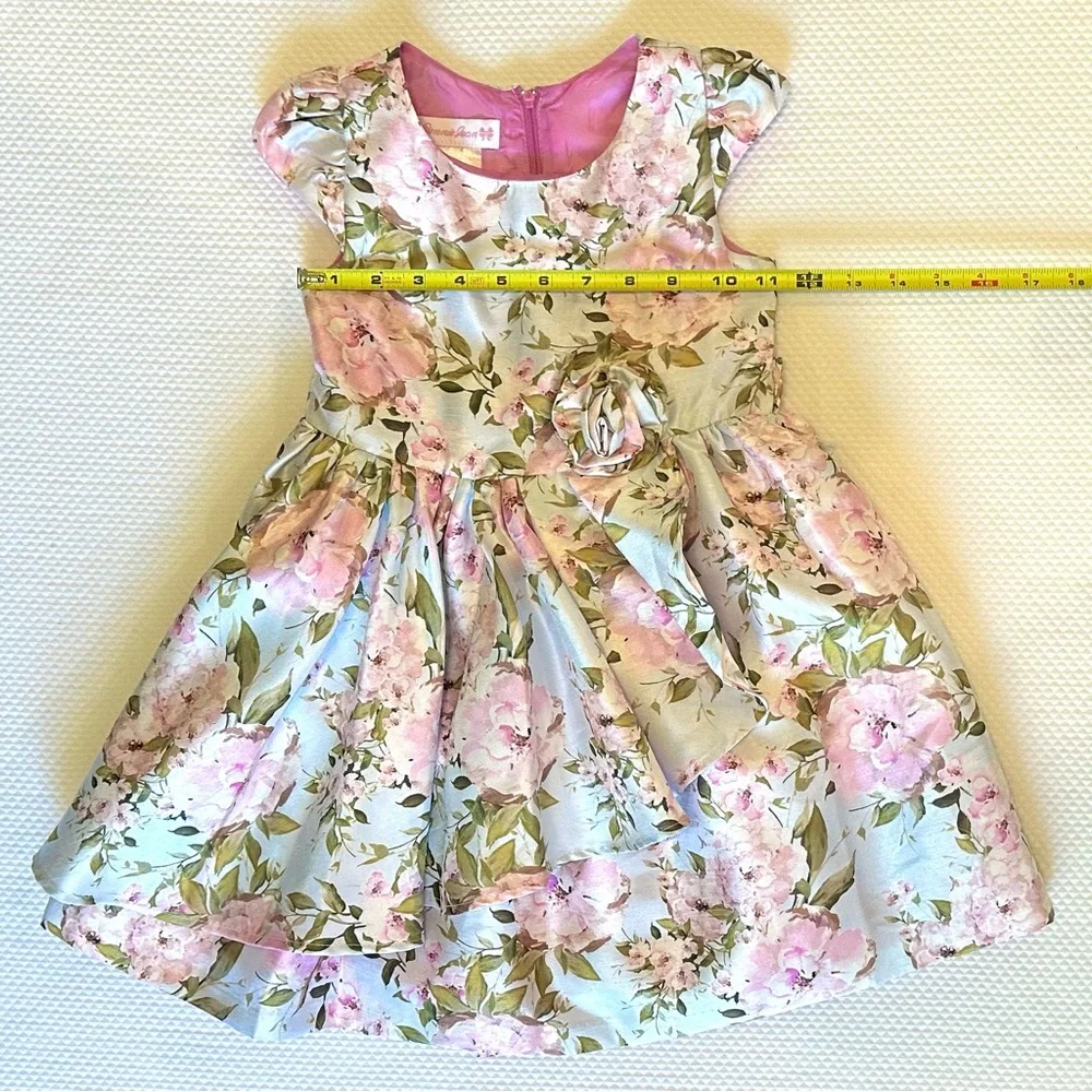 Bonnie Jean‎ Ruffled Pink Lt Blue Floral Layered Party Dress Lined Bright Pink